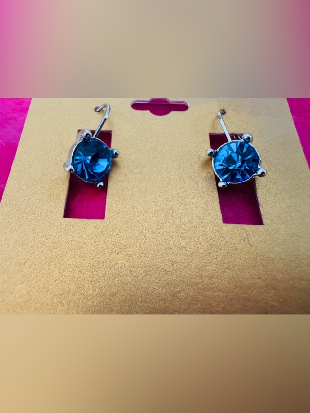 Monet Silver-Tone Blue Crystal Hook Earrings - Picture 2 of 4